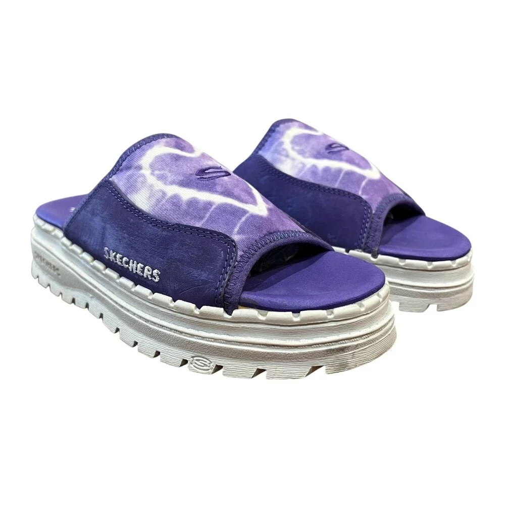 Skechers Girls Purple Tie Dye Platform Slide Sandals  Size 3  Sporty  Chunky